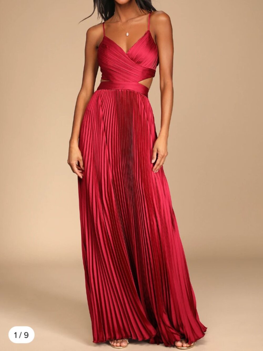 Lulus Got the Glam Wine Red Pleated Cutout Maxi Dress – Size M NWT